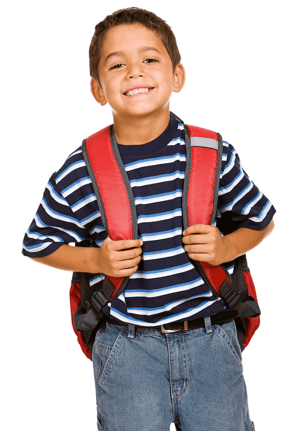 excited kid with backpack looking ready for school